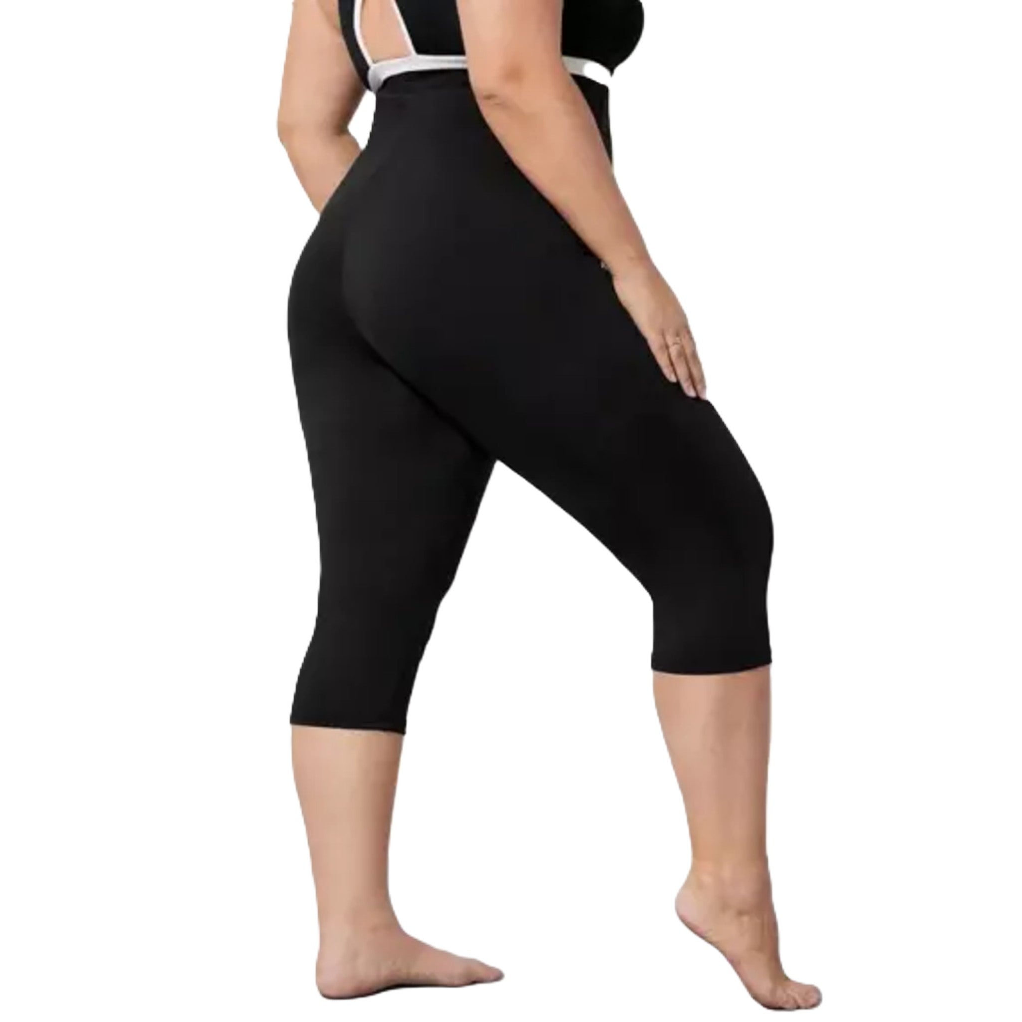 Ladies plus size black stretch cycle shorts 3/4 length comfortable activewear summer gym casual wear
